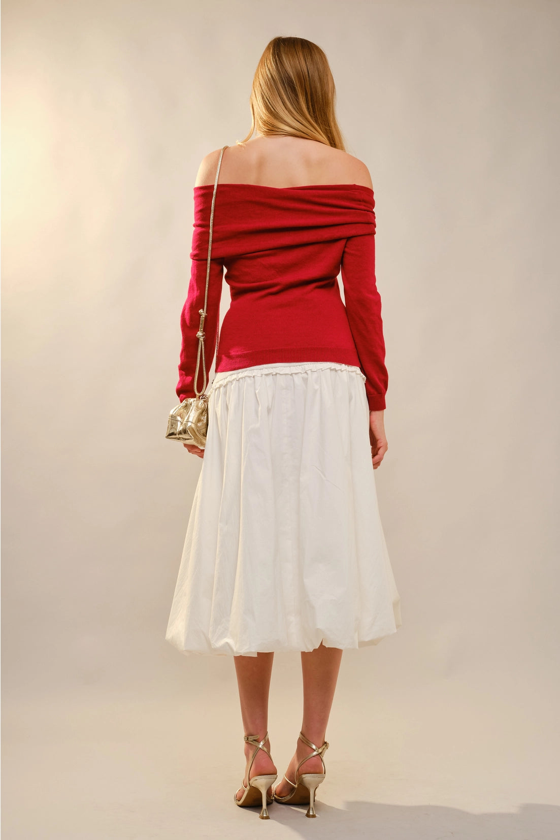 Blue. B Bow Neckline Detail Off Shoulder Sweater