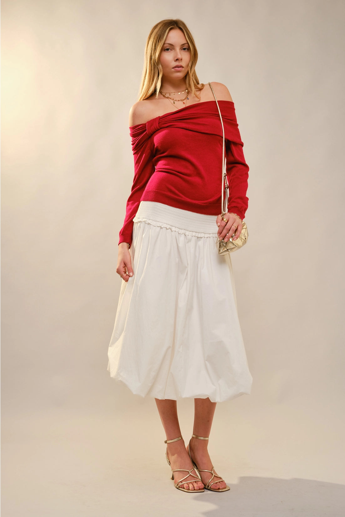 Blue. B Bow Neckline Detail Off Shoulder Sweater