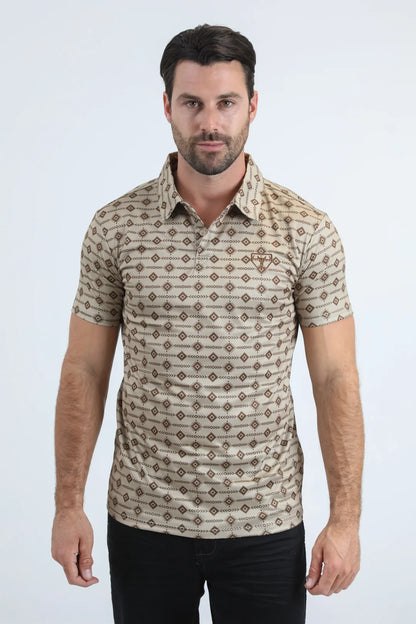 Platini Men’s Performance Midnight Aztec Beige Polo
