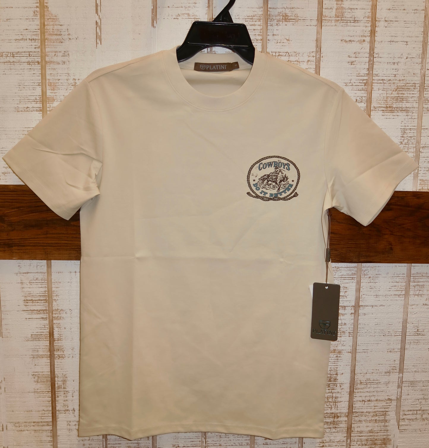 Platini Men’s “cowboys do it better” T-Shirt Beige