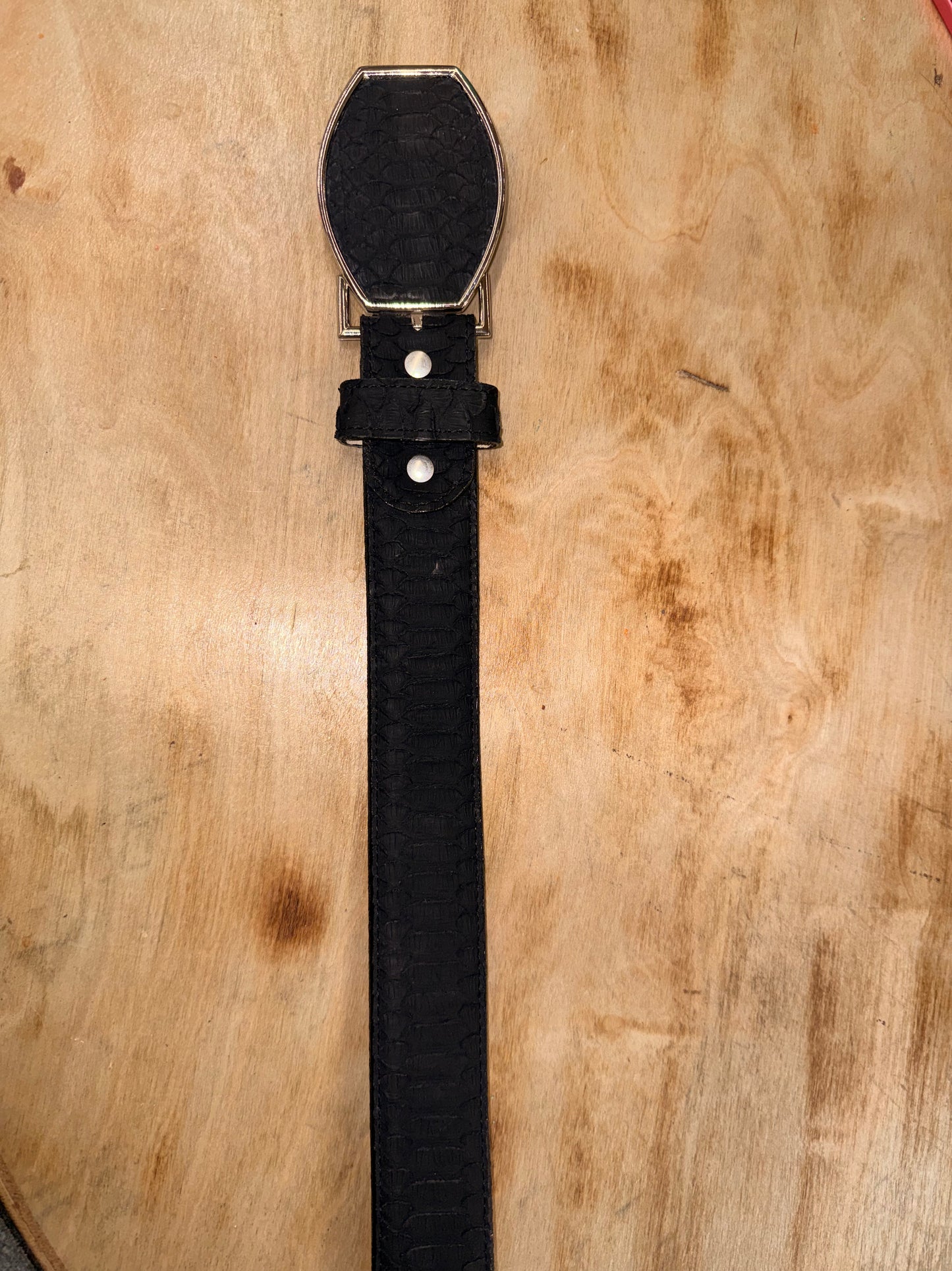 EHWW Men’s Black Phyton Print Leather Belt