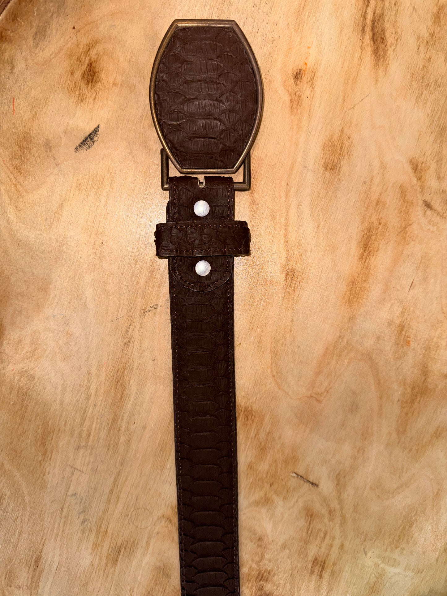 EHWW Men’s Brown Phyton Print Leather Belt