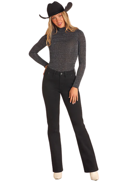 ROCK&ROLL DENIM LADIES LUREX TURTLENECK TOP - BLACK