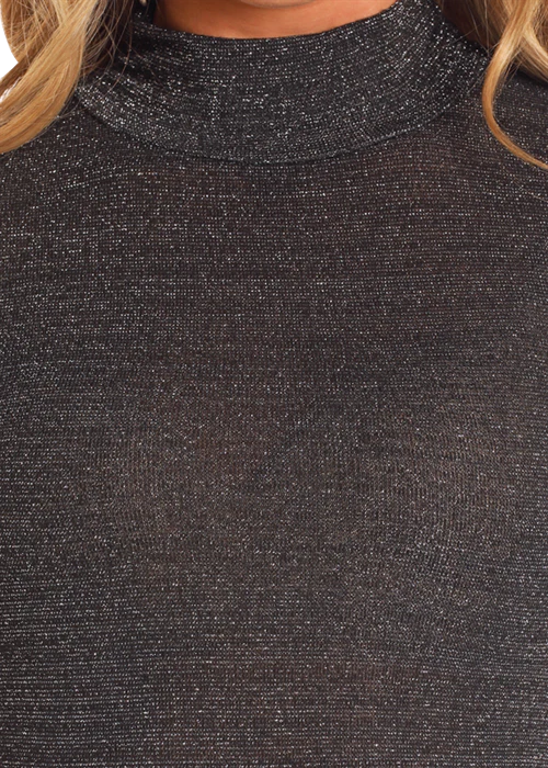 ROCK&ROLL DENIM LADIES LUREX TURTLENECK TOP - BLACK