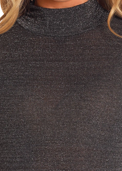 ROCK&ROLL DENIM LADIES LUREX TURTLENECK TOP - BLACK