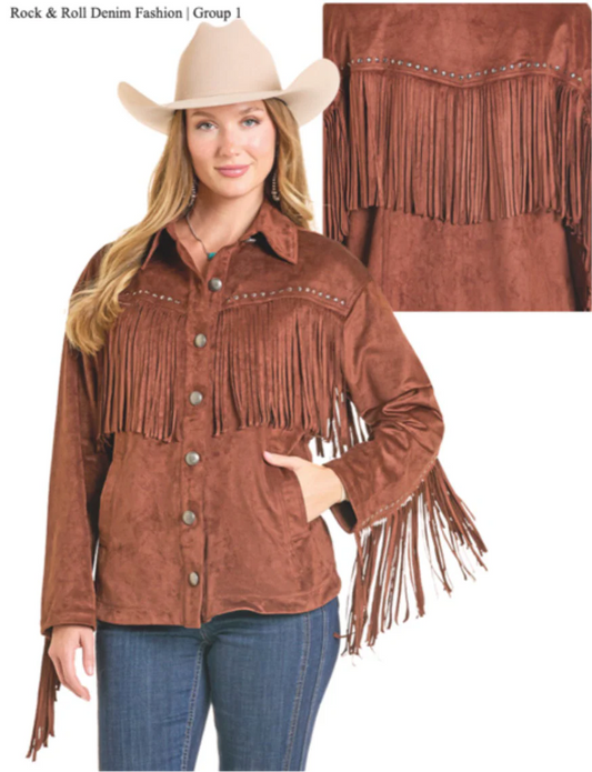 Rock & Roll Denim Women's Faux Suede Fringe Shacket