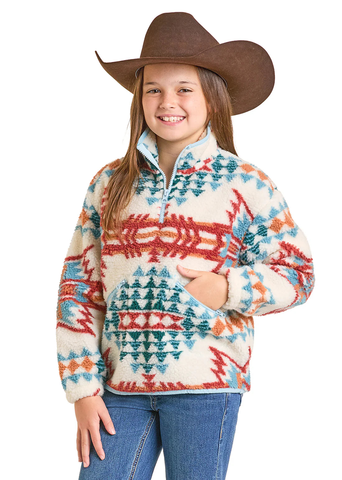 Rock&Roll Girls' Aztec Sherpa Natural Pullover
