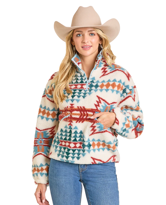 Rock&Roll Women’s Aztec Cream Sherpa Pullover