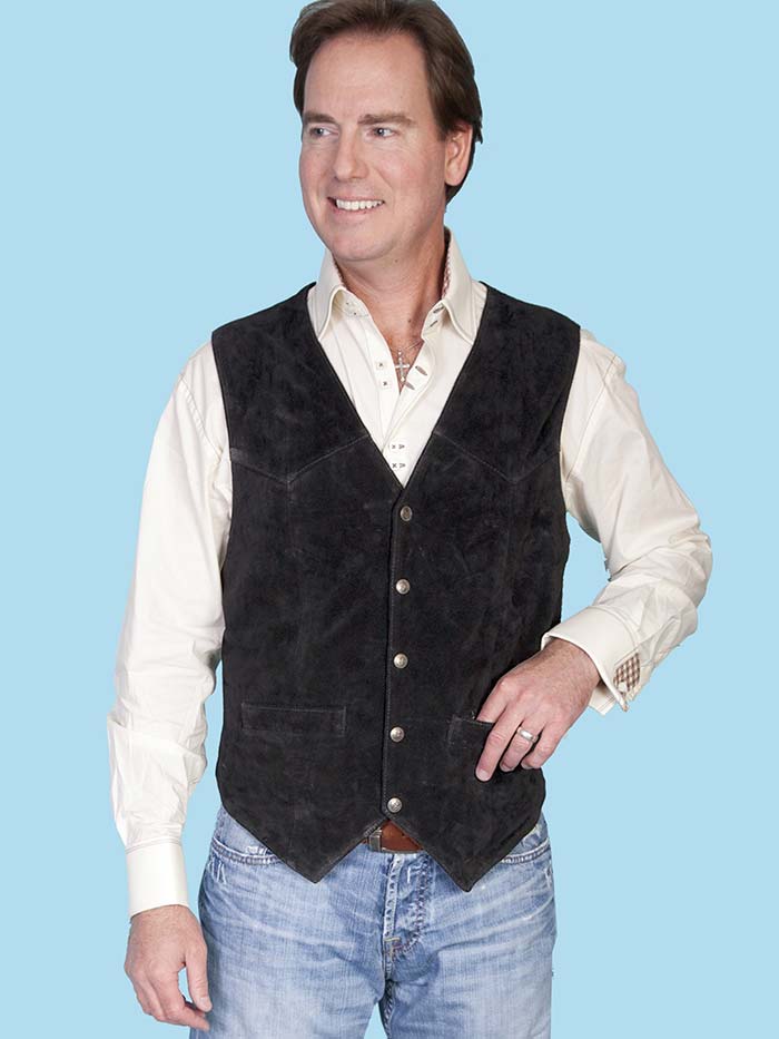 Scully Mens Lambskin Black Snap Vest - 507-214