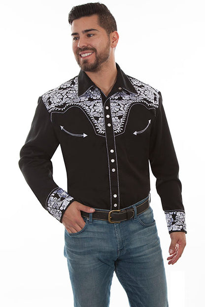 Scully White Floral Tooled Embroidered Snap Front Shirt P634 BLW