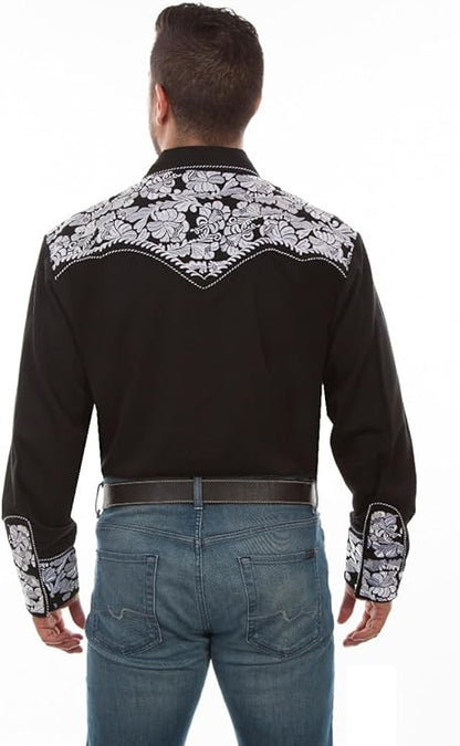 Scully White Floral Tooled Embroidered Snap Front Shirt P634 BLW