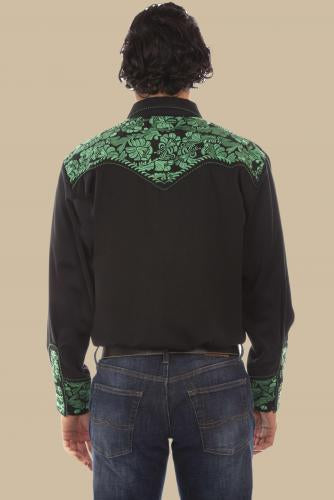 Scully Men's Embroidered Gunfighter Long Sleeve Pearl Snap Western Shirt - P-634-EMR