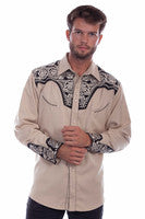 Scully Men's Shirt - Floral Tooled Embroidery - Tan