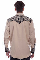 Scully Men's Shirt - Floral Tooled Embroidery - Tan