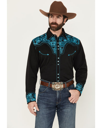 Scully Men's Floral Tooled Embroidery Black Shirts P-634-TUR