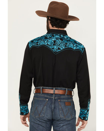 Scully Men's Floral Tooled Embroidery Black Shirts P-634-TUR