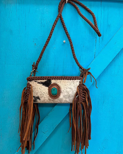 American Darling Genuine Cowhide and Fringed Leather Crossbody Purse ADBGM277C