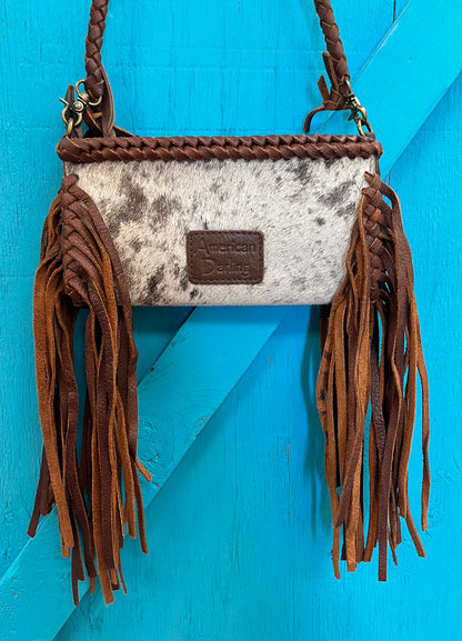 American Darling Genuine Cowhide and Fringed Leather Crossbody Purse ADBGM277C