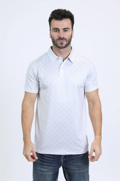 Platini Men’s Performance Fabric Modern Fit Stretch Aztec Print White Polo