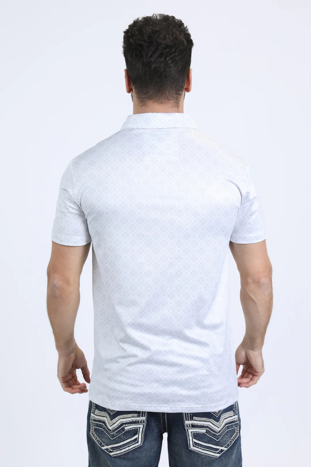 Platini Men’s Performance Fabric Modern Fit Stretch Aztec Print White Polo