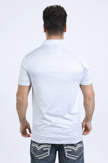 Platini Men’s Performance Fabric Modern Fit Stretch Aztec Print White Polo