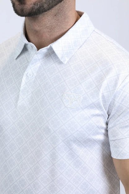 Platini Men’s Performance Fabric Modern Fit Stretch Aztec Print White Polo