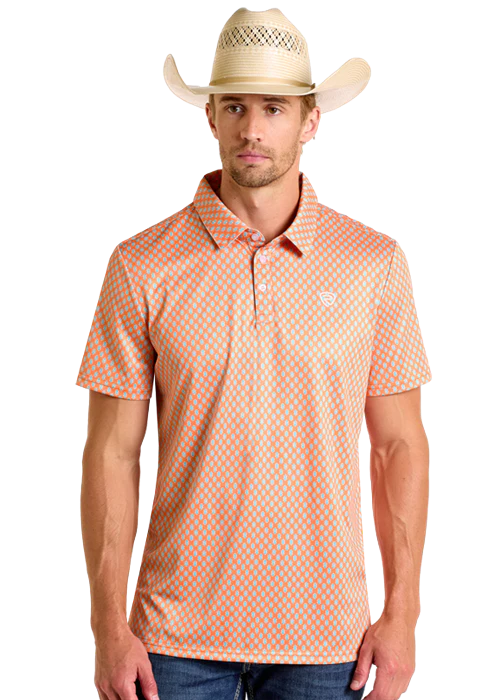 Rock&Roll Men’s Orange Geo Printed Polo