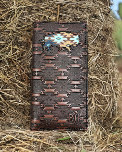 Red Dirt Hat Co Bifold Wallet Southwest Buffalo Inlay
