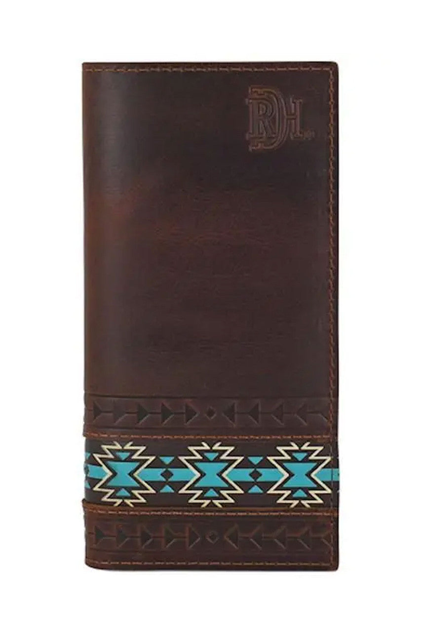 Red Dirt Hat Co Rodeo Wallet Oiled Chestnut Brn W/ Southwestern designs