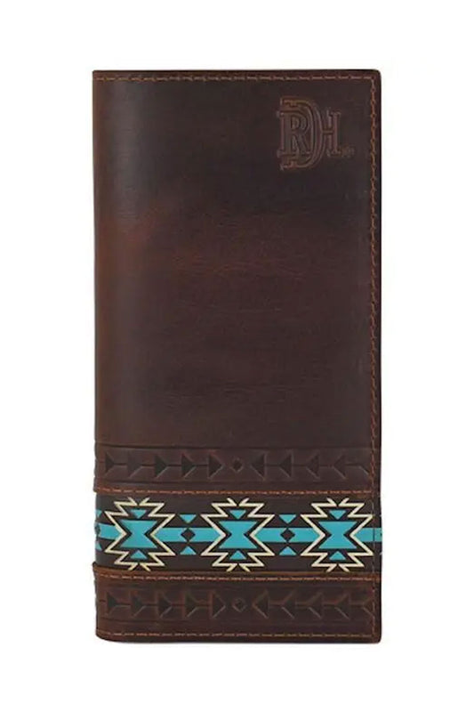 Red Dirt Hat Co Rodeo Wallet Oiled Chestnut Brn W/ Southwestern designs