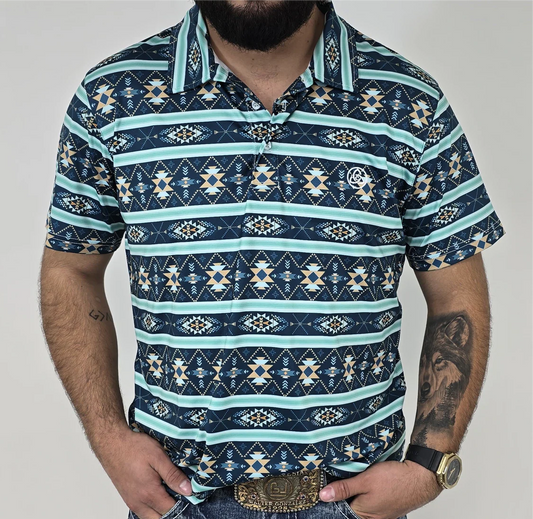 CueroLine Men’s Aztec Aqua Blue Polo SKCL2024P19