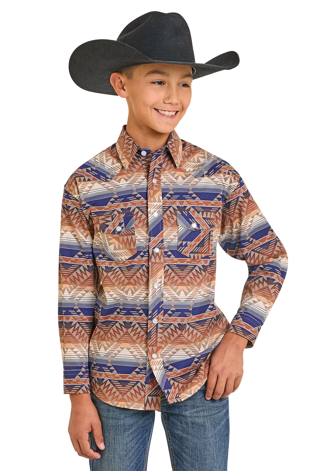Rock&Roll boy’s Multi Aztec LS Snap Shirt