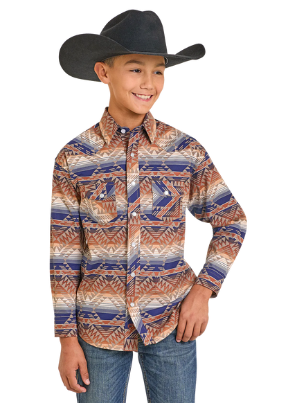 Rock&Roll boy’s Multi Aztec LS Snap Shirt