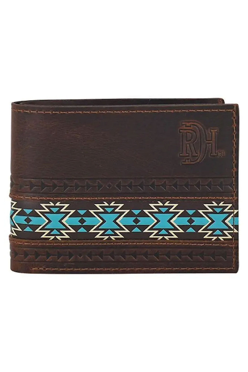 Red Dirt Hat Co Bifold Wallet Oiled Chestnut Brn W/Southwestern Designs