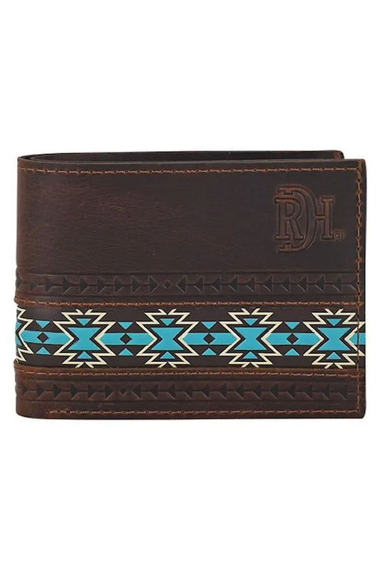 Red Dirt Hat Co Bifold Wallet Oiled Chestnut Brn W/Southwestern Designs