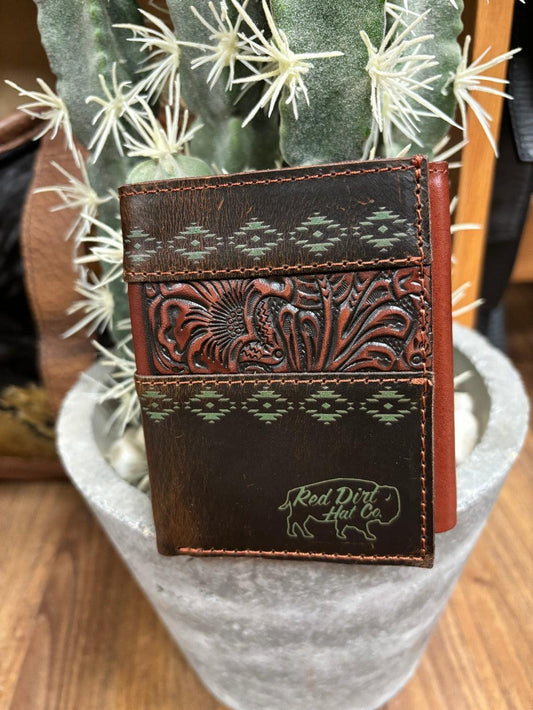 Red Dirt Hat Co Bifold Wallet Embossed W/Turquoise Design