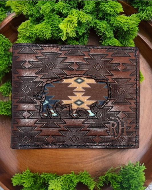 Red Dirt Hat Co Bifold Wallet Southwest Buffalo Inlay