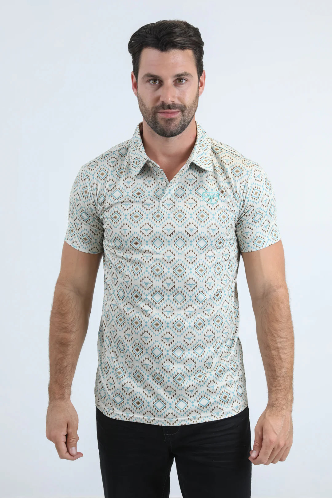 Platini Men’s Modern Fit Stretch Aztec Print Beige Polo PGP11024