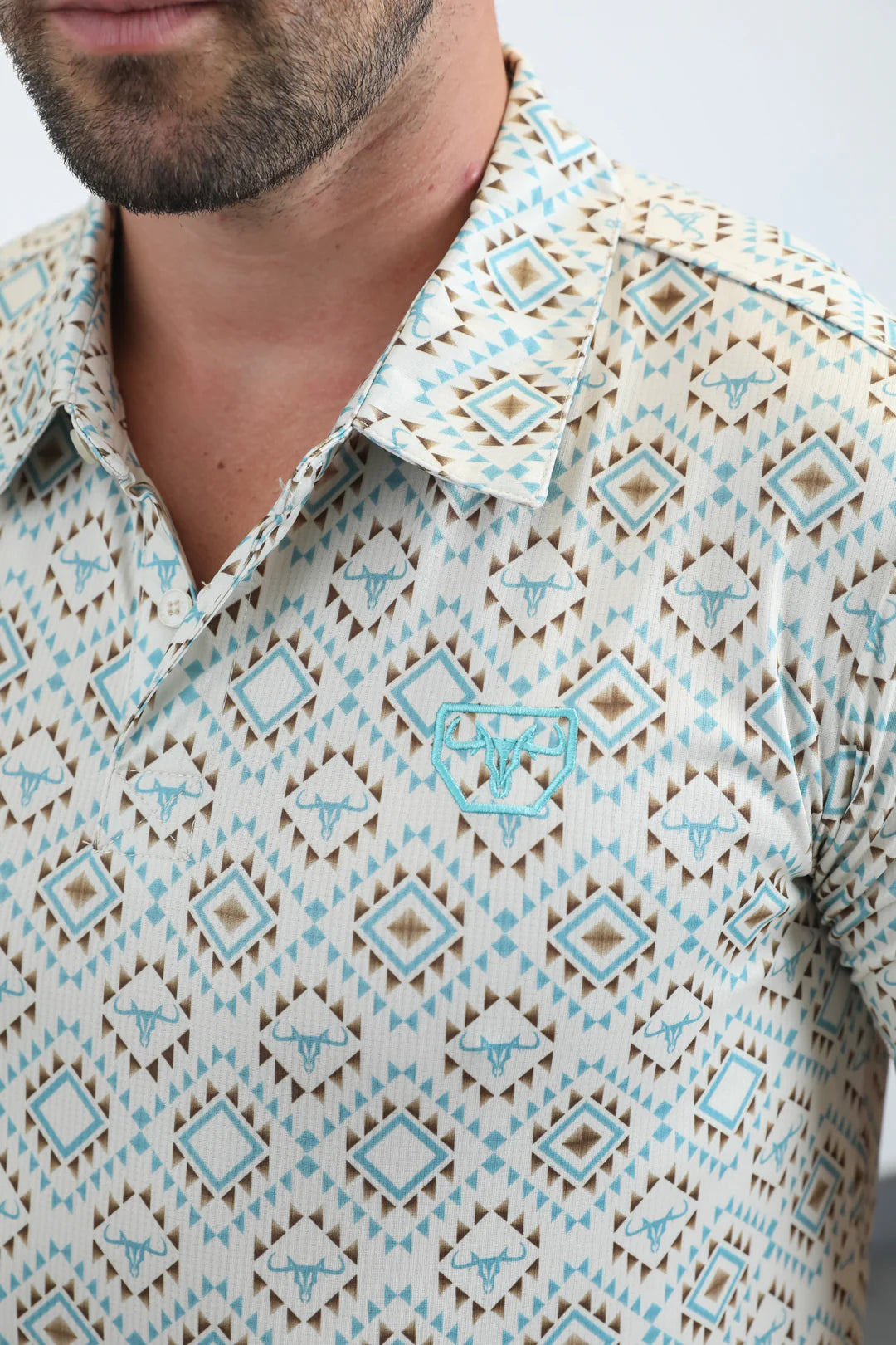 Platini Men’s Modern Fit Stretch Aztec Print Beige Polo PGP11024