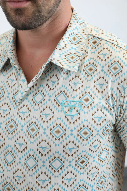 Platini Men’s Modern Fit Stretch Aztec Print Beige Polo PGP11024