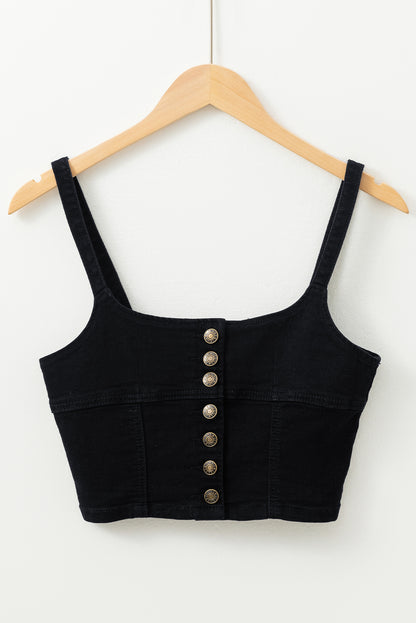 Dear Lover Black Acid Wash Buttoned Cropped Denim Tank Top