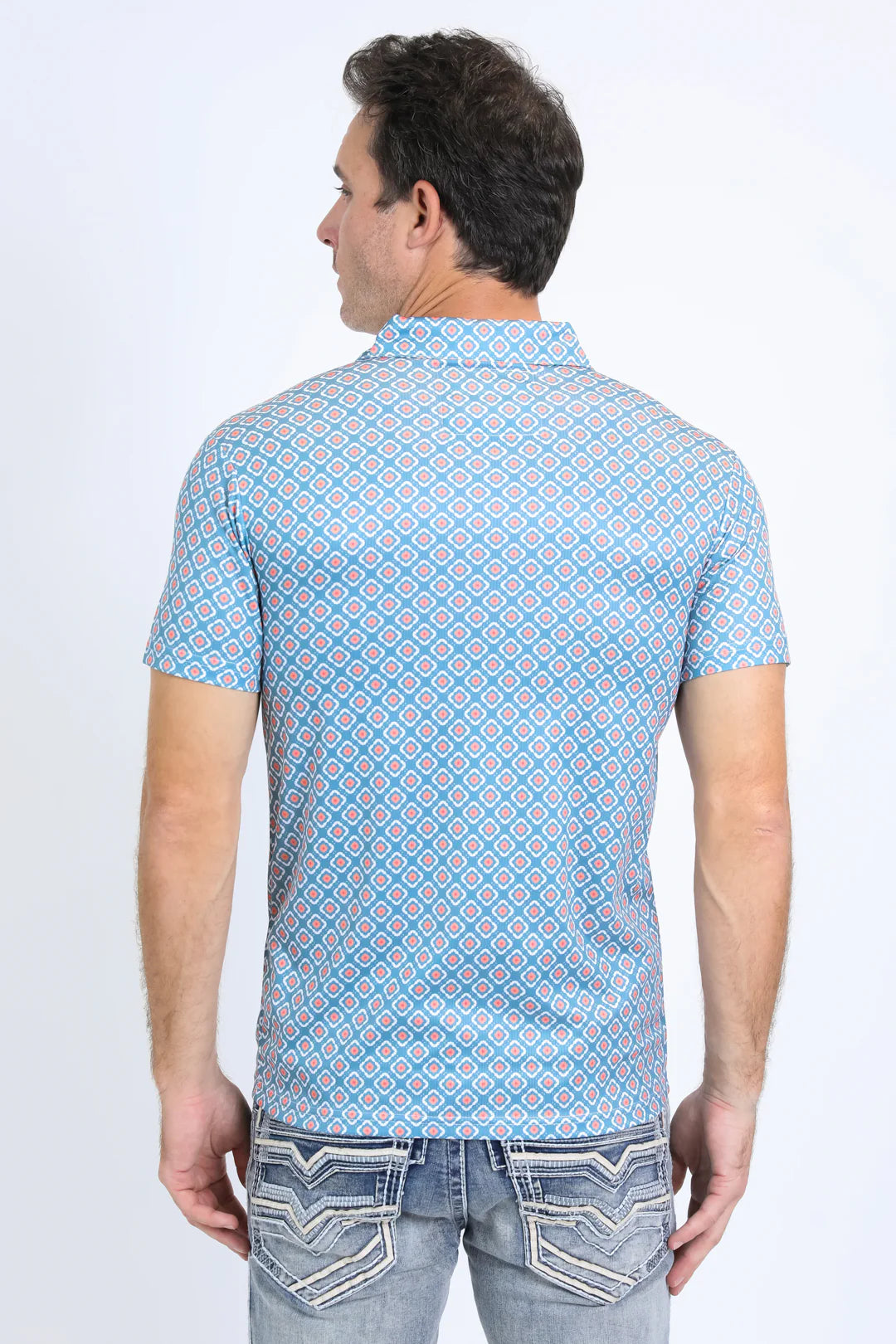 Platini Mens Performance Fabric Print Blue Polo PGP10543