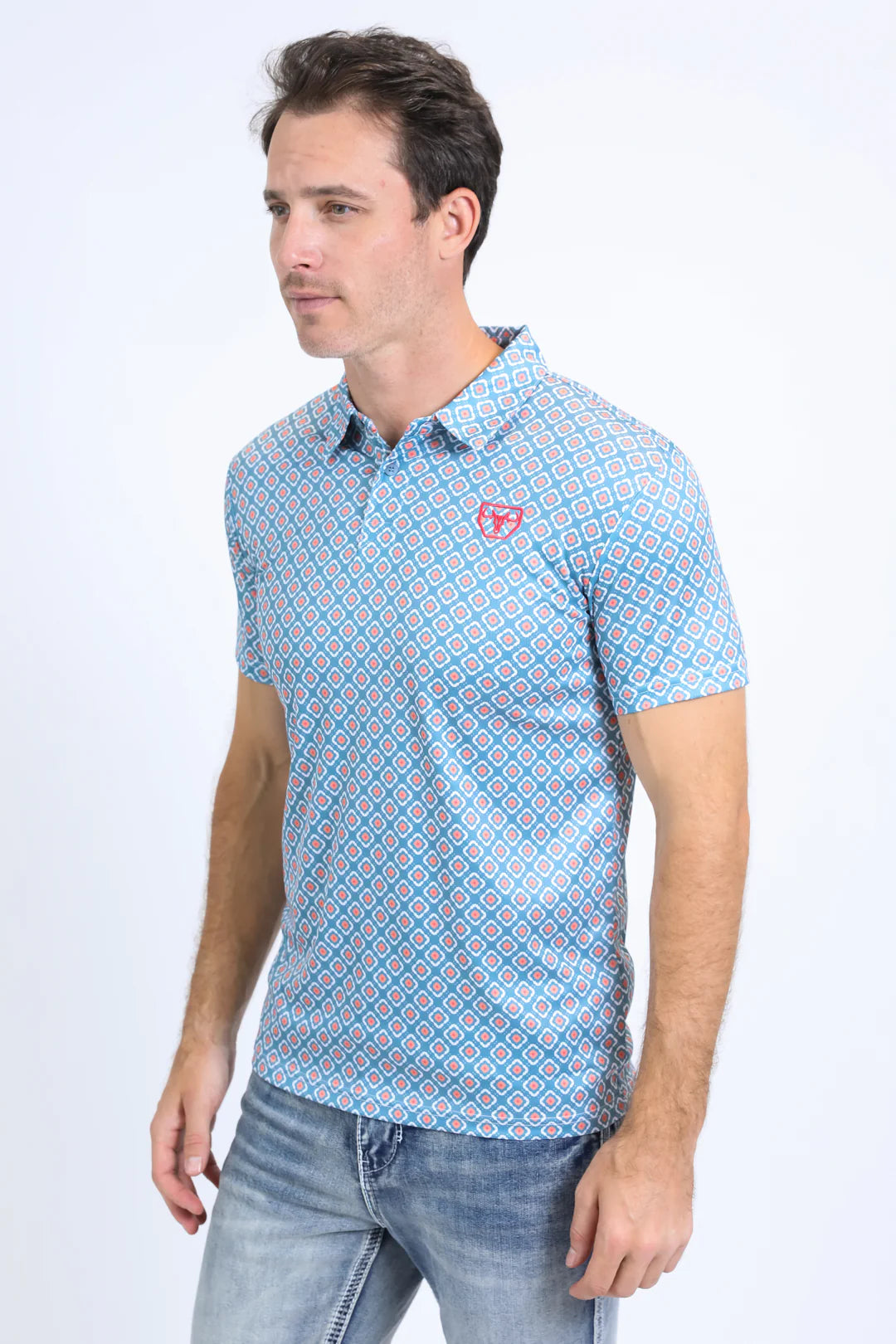 Platini Mens Performance Fabric Print Blue Polo PGP10543