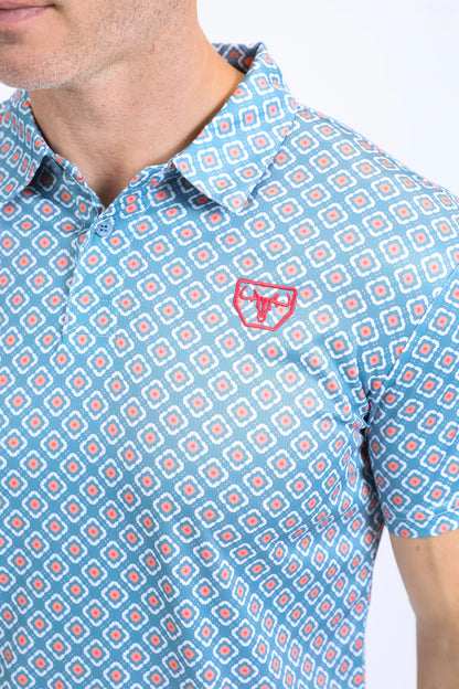 Platini Mens Performance Fabric Print Blue Polo PGP10543