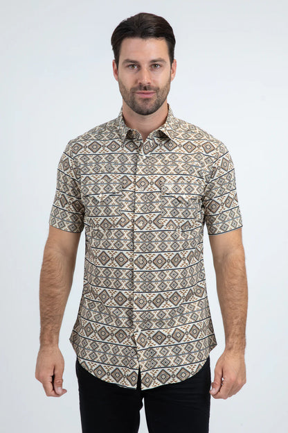 Platini Men's Performance Western SS Beige Shirt PGW11139