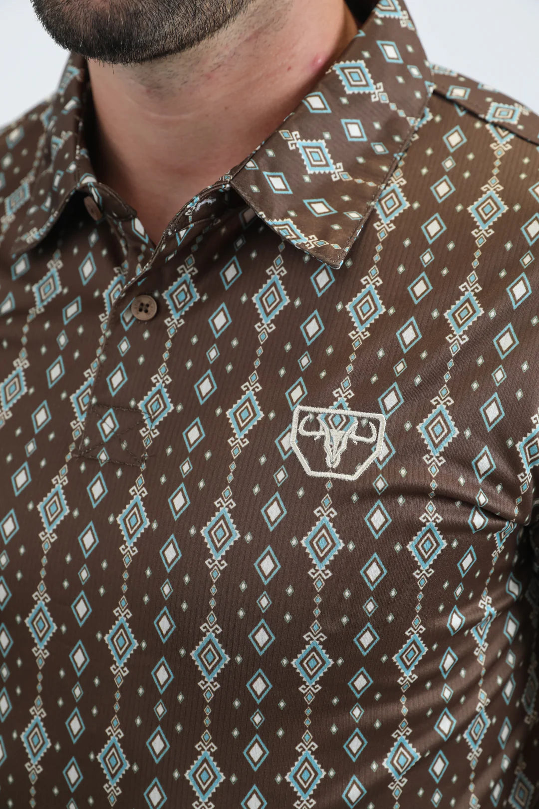 Platini Mens Modern Fit Stretch Aztec Print Brown Polo PGP11017