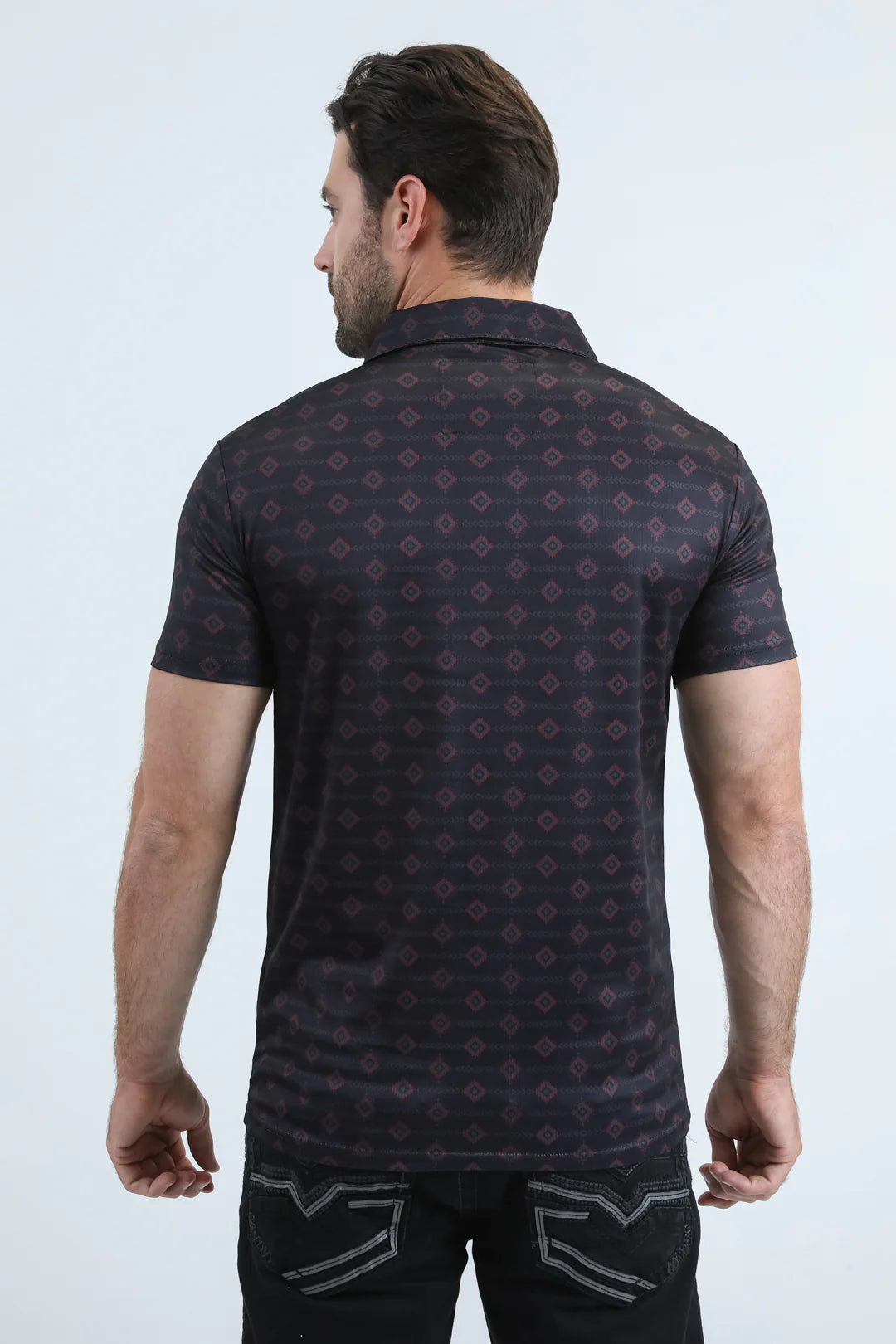 Platini Mens Modern Fit Stretch Aztec Print Black Polo PGP11008
