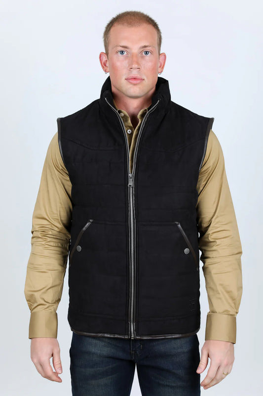 Platini Men's Fur Lined Quilted Faux Suede Black Vest VST9393