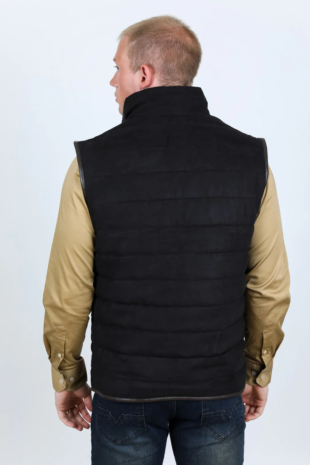 Platini Men's Fur Lined Quilted Faux Suede Black Vest VST9393