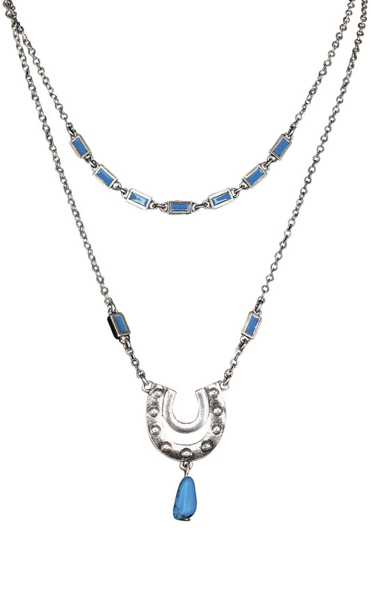 Justin Silver & Blue Double Strand Horseshoe Necklace